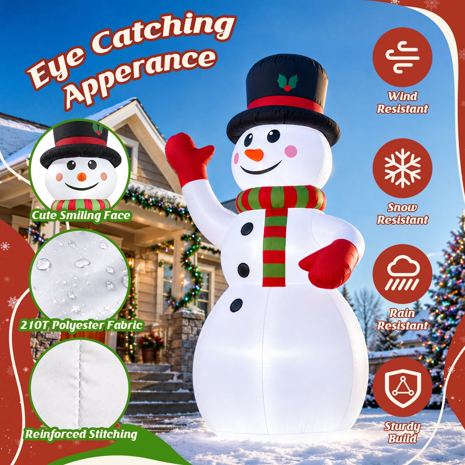 8ft Snowman Christmas Inflatables, Blow up with LED Lights Built-in for Holiday/Party/Yard/Garden Decoration