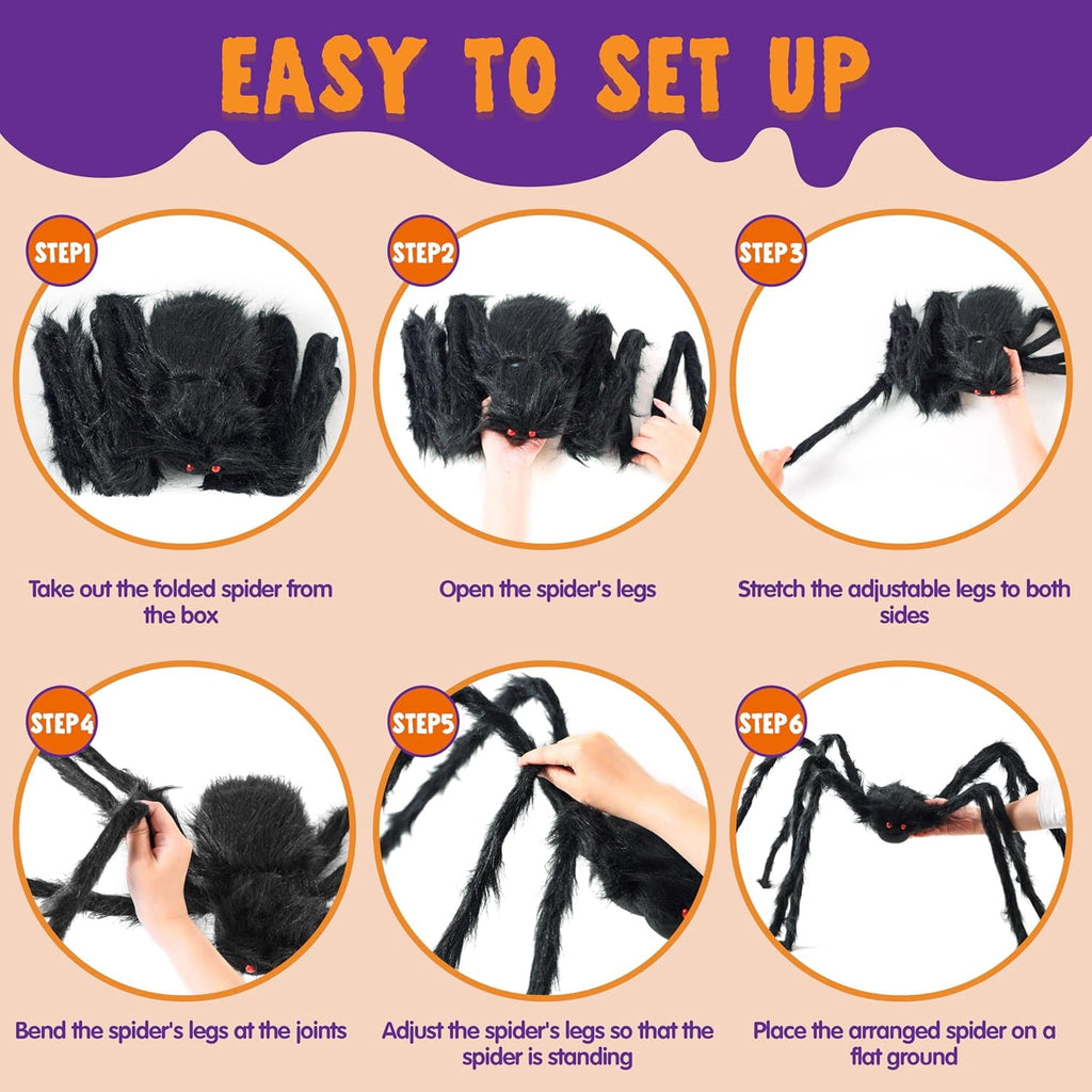 Joyfy 5 ft Scary Giant Spider Halloween Decorations Outdoor,Poseable Spider Lifelike Hairy Prop for Yard,Haunted House,Tree or Porch Party Decorations,Black