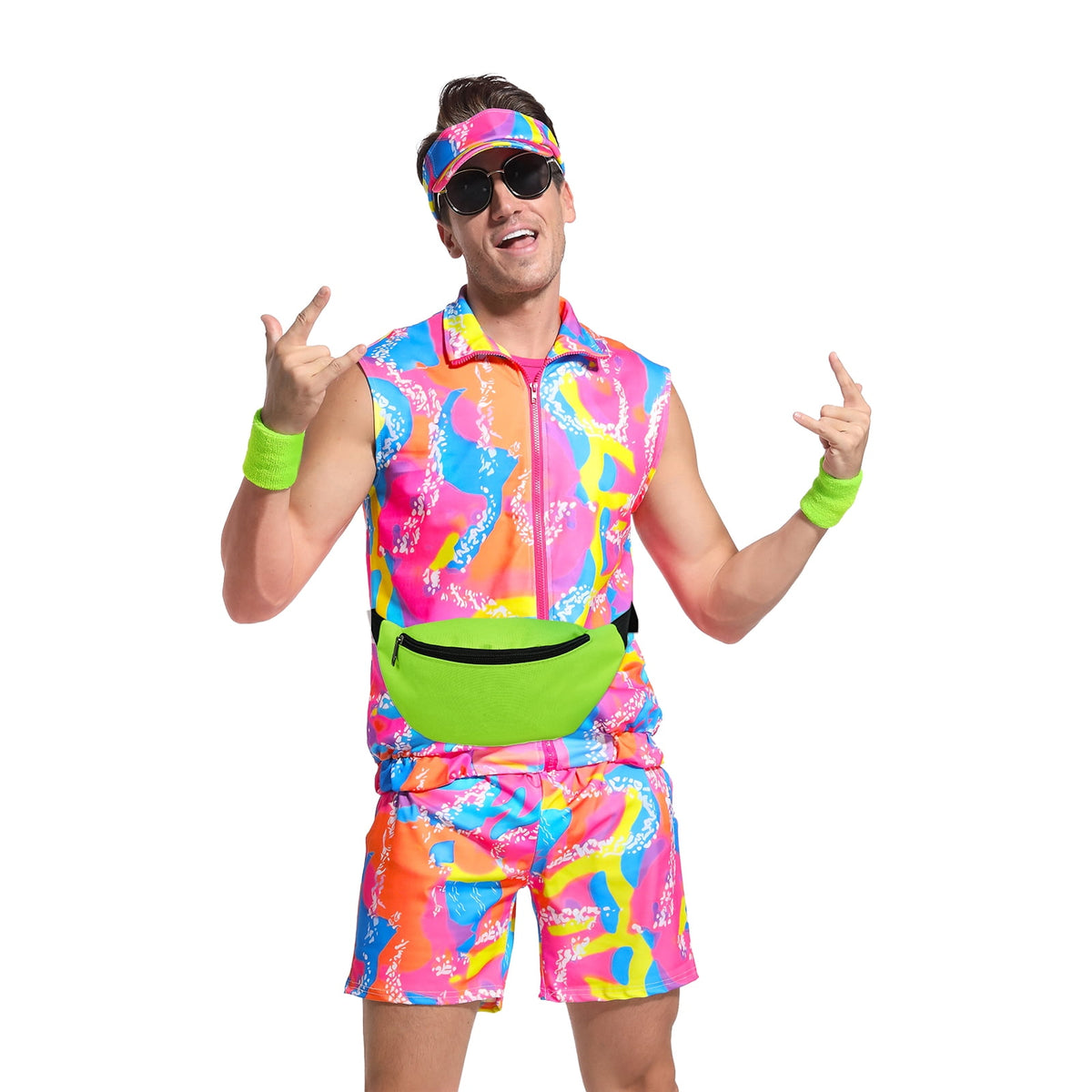 MYATED 6 Pieces 80s Men Workout Costume Halloween Cosplay Outfits 80s 90s Workout Outfit Party Clothing for Adult Mens,XL