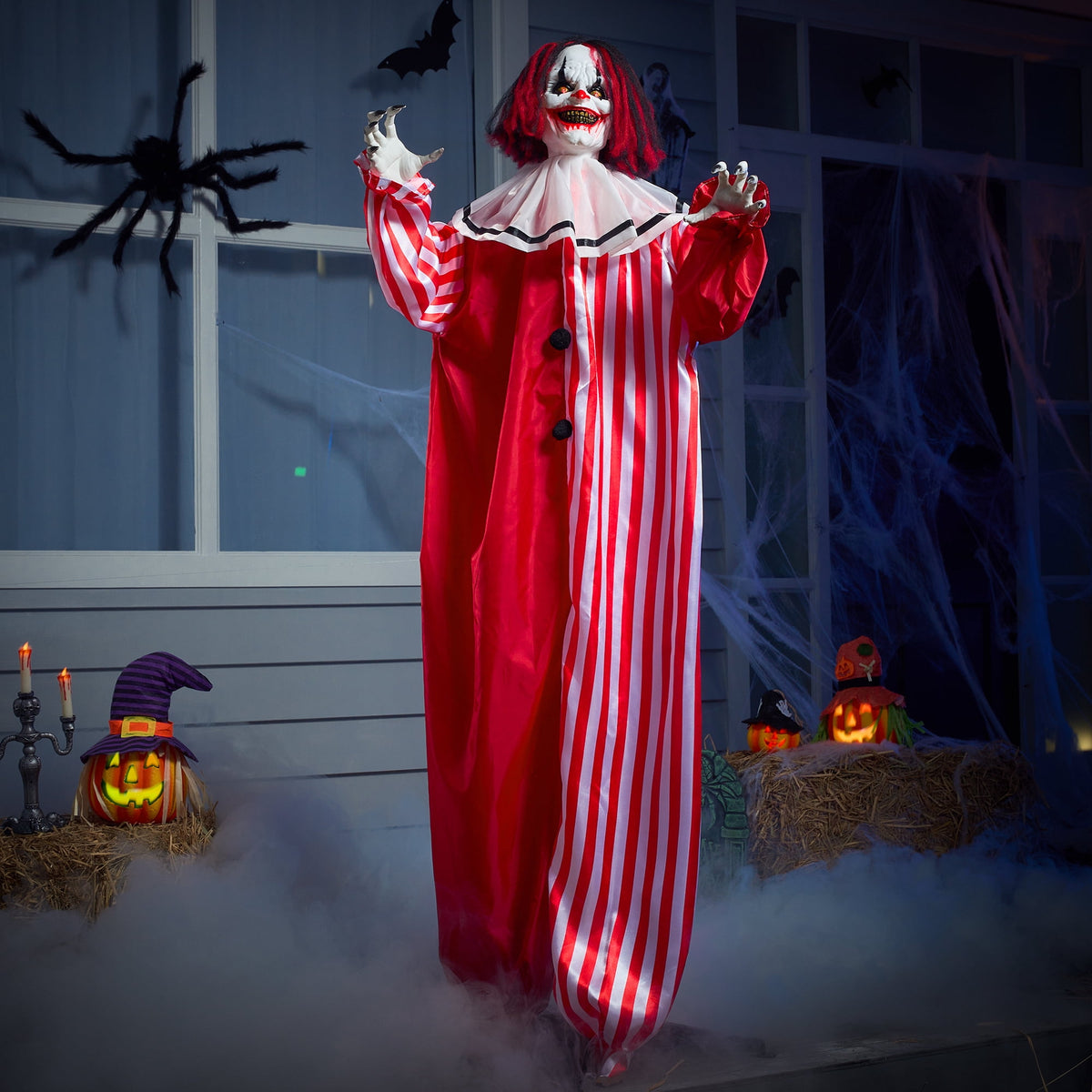 Joyfy 67" Standing Grim Reaper with Chain, Large Halloween Decorations Outdoor, Life Size Animatronics Skelton, Sound-Actived Party Decor with Creepy Sound & LED Eyes, Scary Haunted House Props