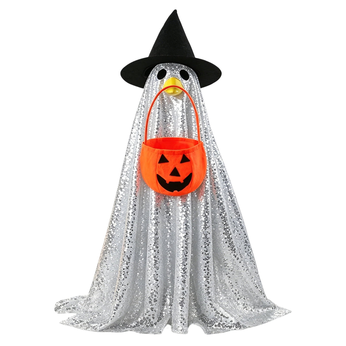 Bat Witch Hat Spiderweb Halloween Goose Clothes Fit 17/23In Cement Plastic Lawn Goose, Stylish Full Set for Outdoor Yard Patio Garden Seasonal Halloween Home Ornamental Arrangement