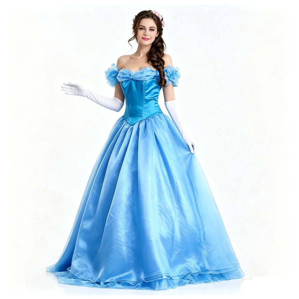 Women’s Off Shoulder Princess Costume Prom Gown Dress Long Wedding Dresses with Petticoat