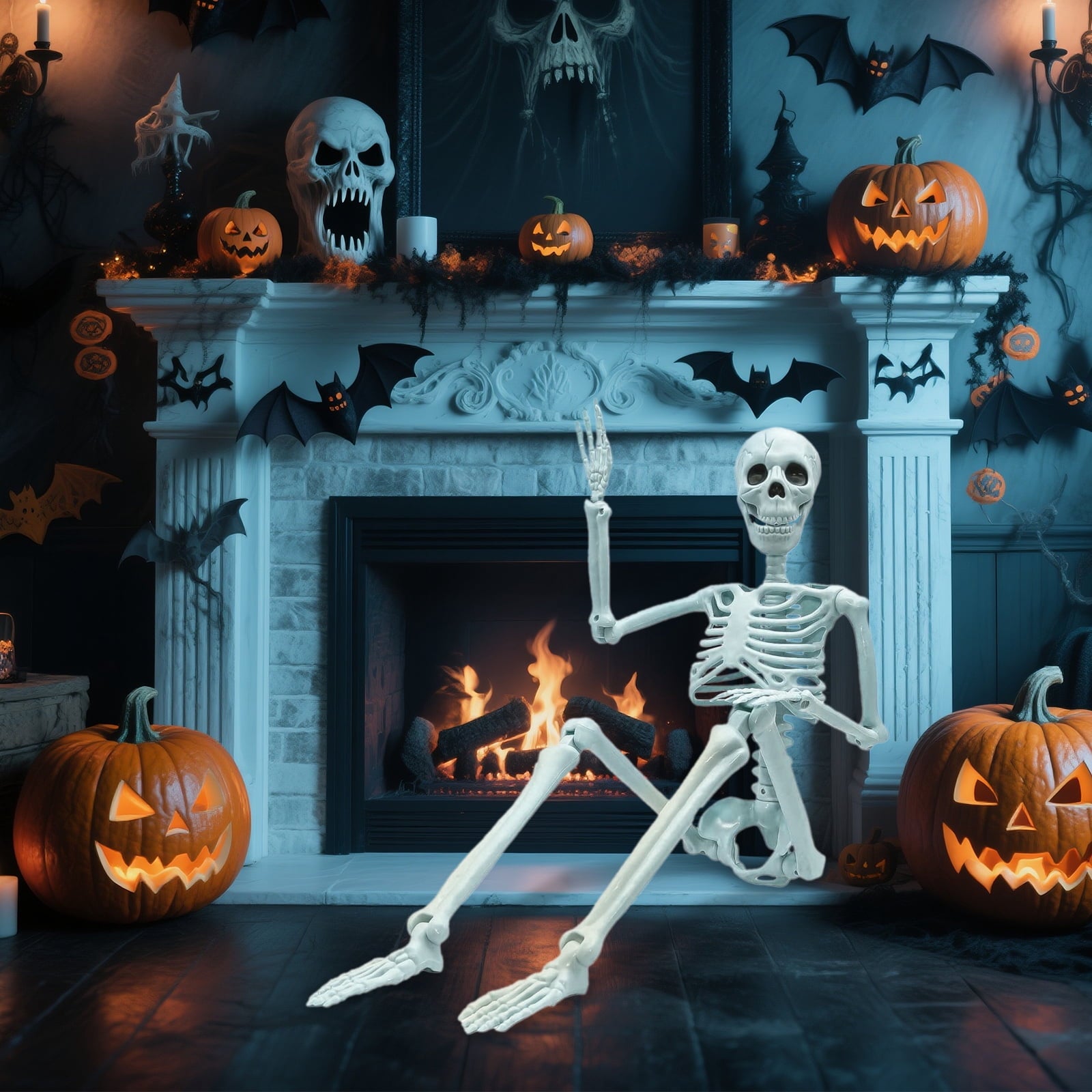 AGCAN 4 Packs Posable Halloween Hanging Skeleton Decoration, 16 Inch Halloween Decorations with Movable Joints for Graveyard Haunted House Props Decor Indoor Outdoor