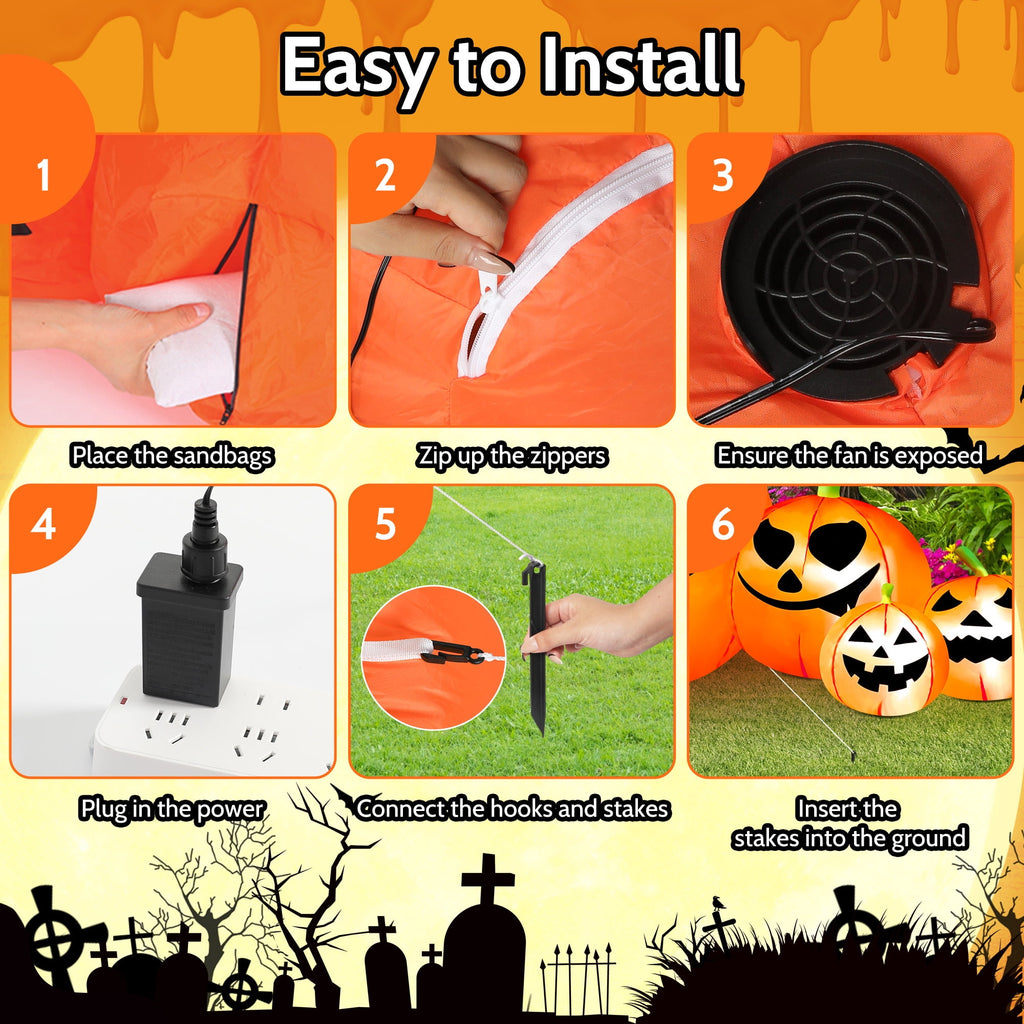 Yexmas 8.7ft Halloween Inflatables Pumpkins 7 Blow Up Decor with Witches Hat, Built-in LED Lights for Halloween Party, Yard, Garden, Lawn