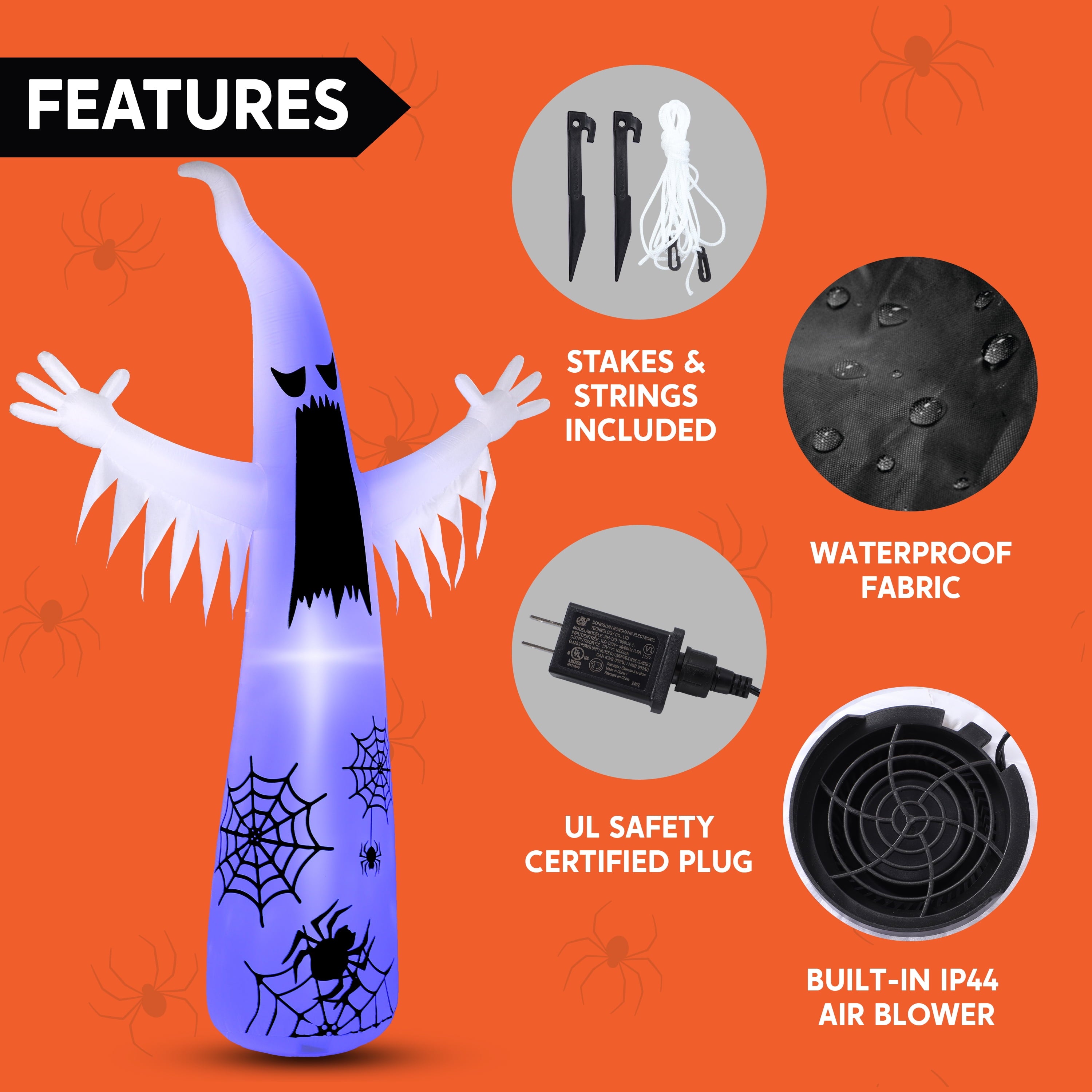 Joyfy 12 ft Halloween Inflatable Outdoor Ghost,Giant Ghost Blow Up Decor with Built-in LED Lights,inflatables with Build-in LEDs,Spooky Outdoor Decorations for Yard & Lawn
