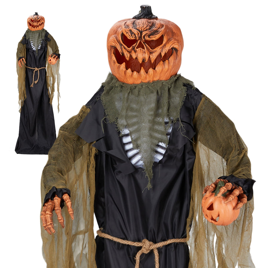 7ft Pumpkin Man Animated Animatronic Decoration Creepy Halloween w/ Pre-Recorded Screaming Ktaxon