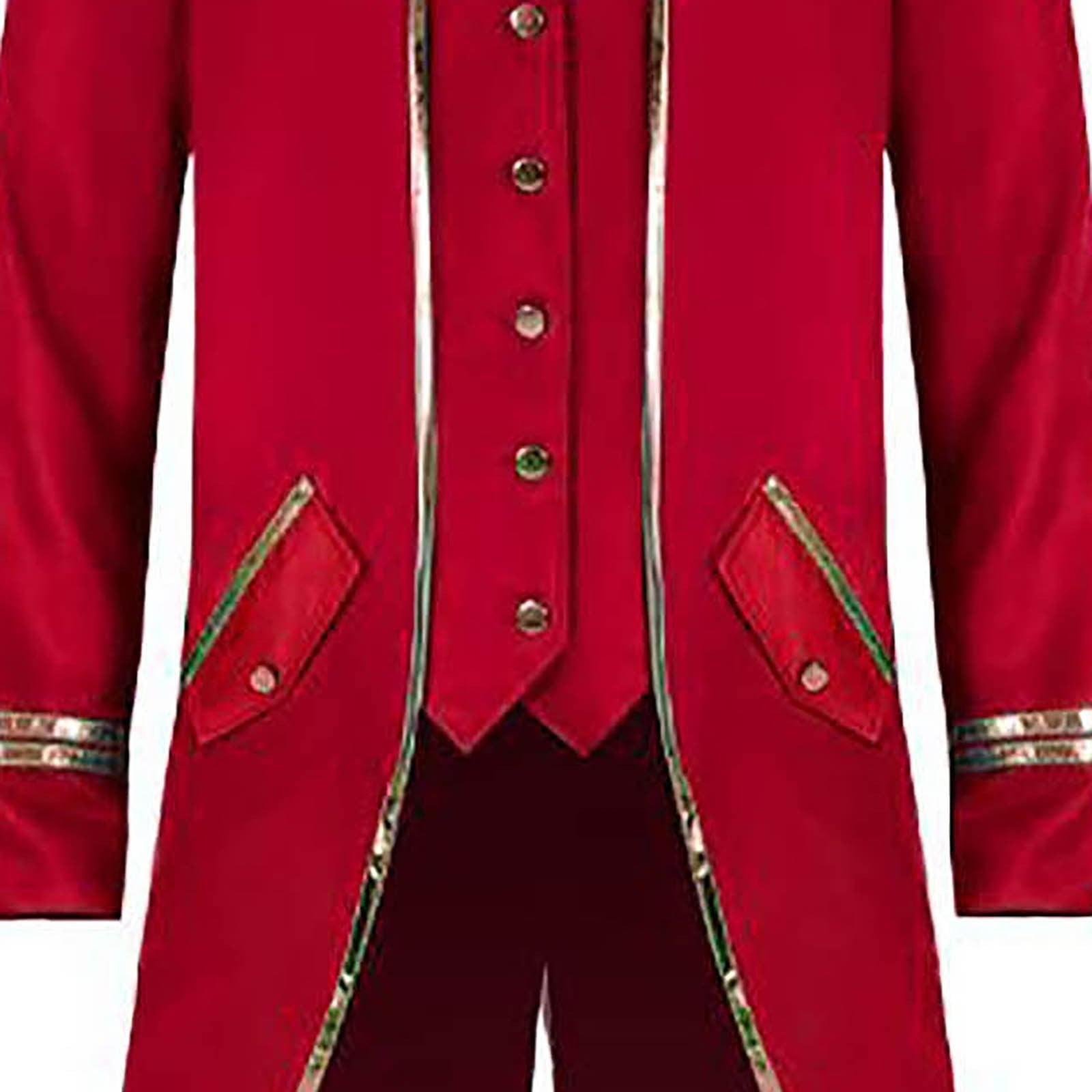 KeShDi Tuxedo Medieval Vintage Steampunk Gold Trimmed Gothic Retro Punk Style Steampunk Tailcoat Renaissance Pirate Warlock Frock Coat Halloween Men Costume Mid Length Tuxedo Costume Red L