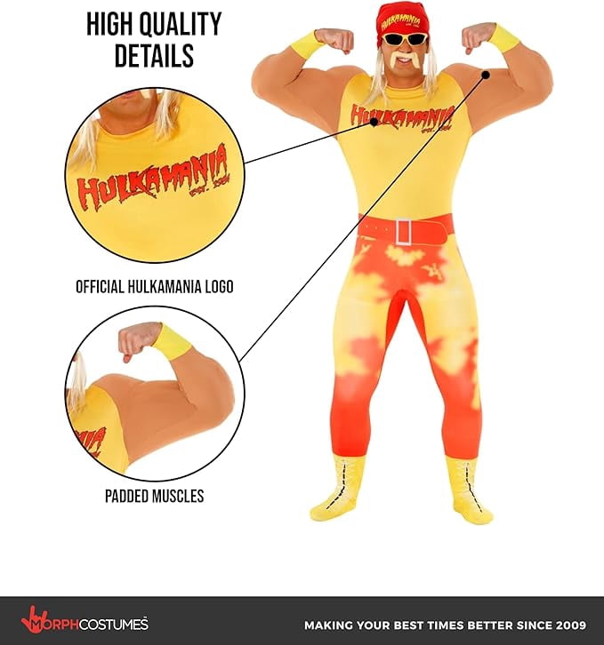 Morph Wwe Hulk Hogan Costume Men Halloween Costume for Men Red Medium