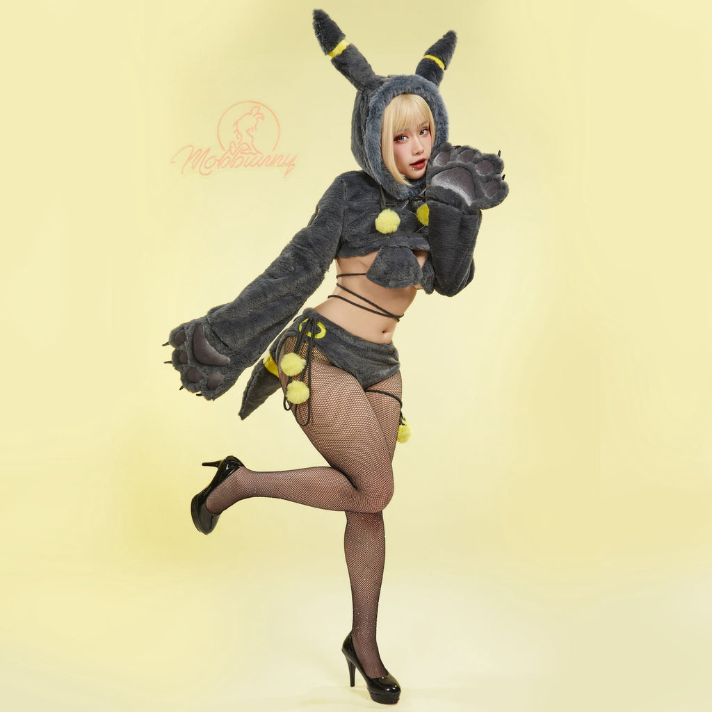 Women sexy Fluffy Hooded Bodysuit Halloween Deep V Kawaii One Piece Lingerie Rompers with Choker and Socks