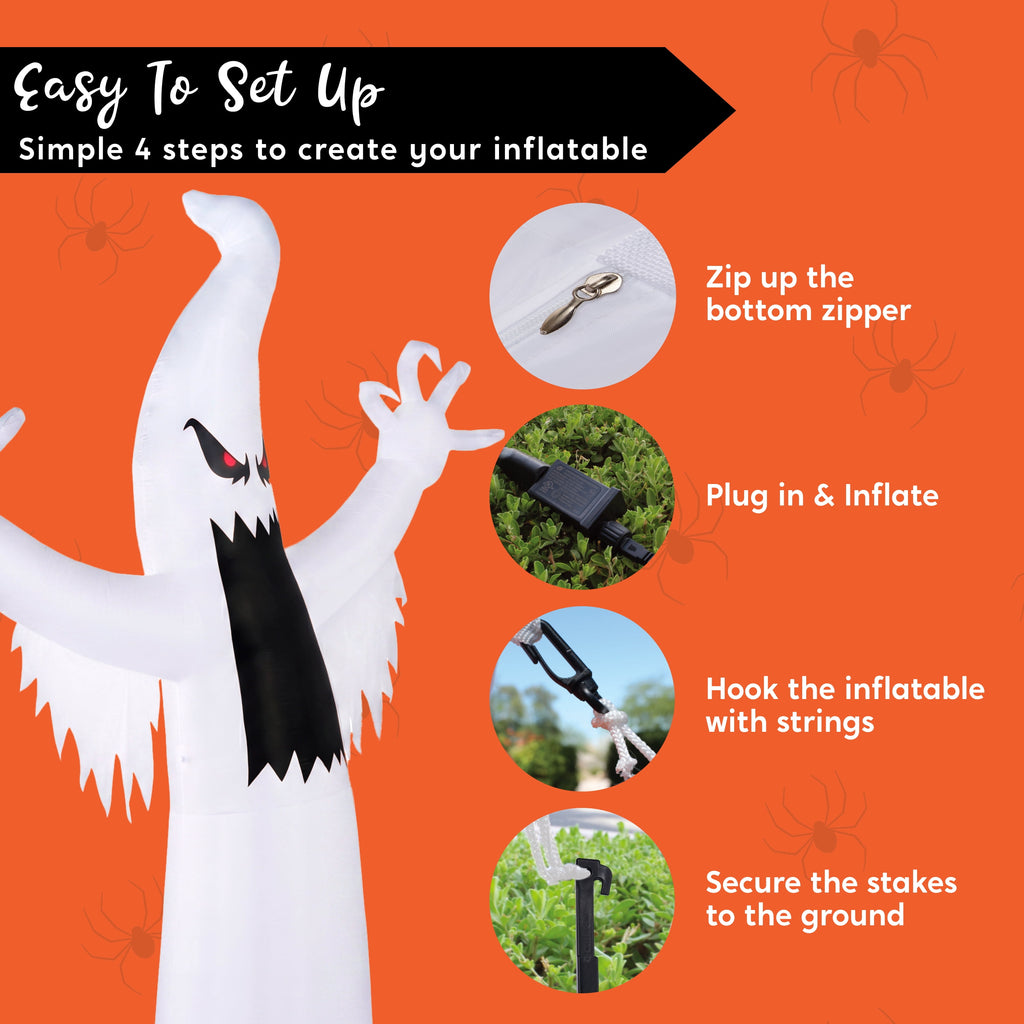 Joyfy 12 ft Halloween Inflatable Outdoor Ghost,Giant Ghost Blow Up Decor with Built-in LED Lights,inflatables with Build-in LEDs,Spooky Outdoor Decorations for Yard & Lawn