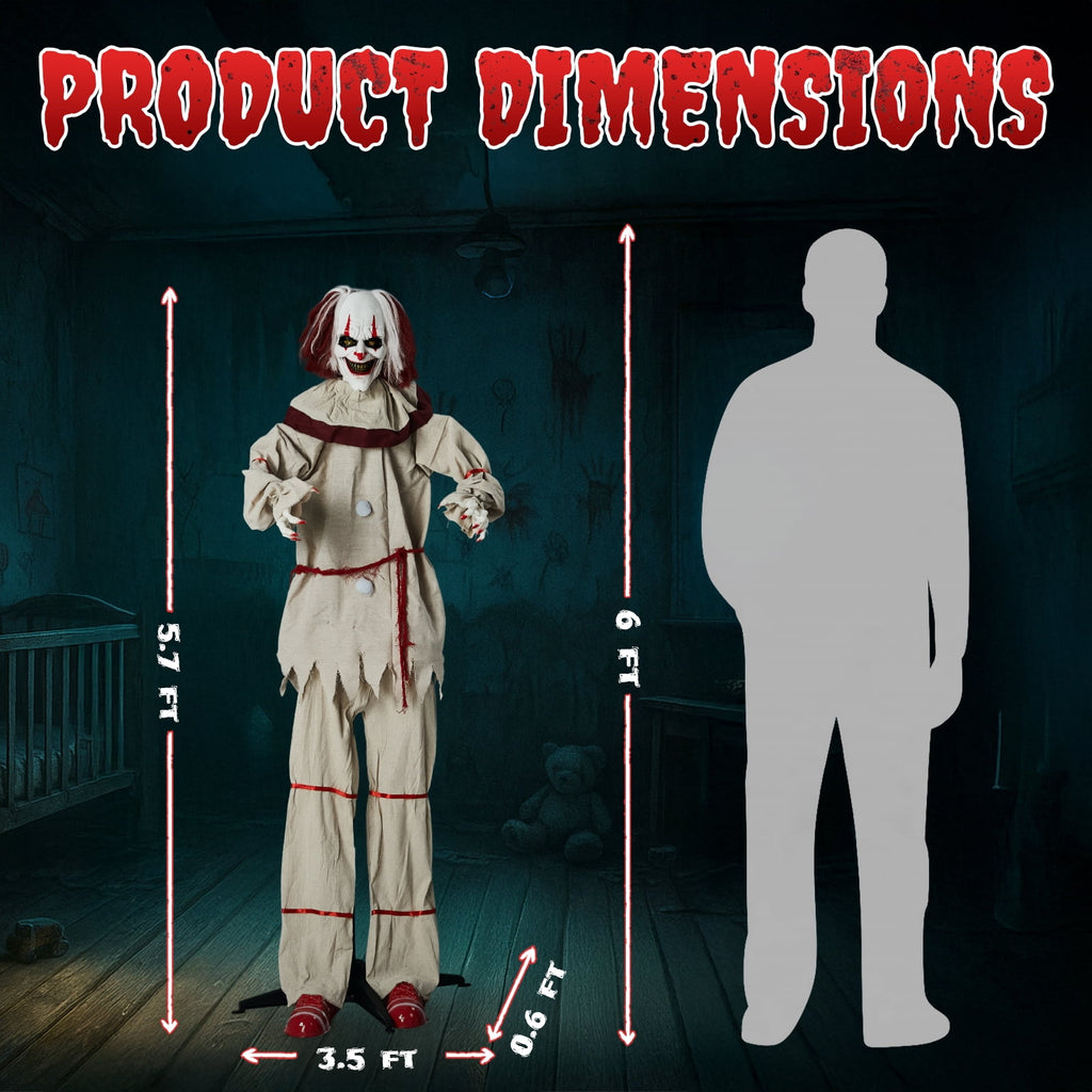 Ktaxon 5.7ft Clown Animated Animatronic Decoration Creepy Halloween w/ Pre-Recorded Screaming