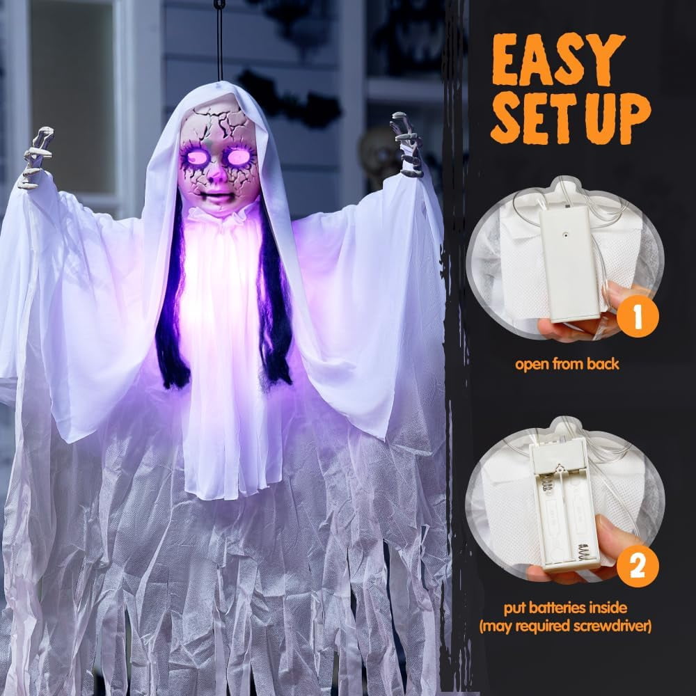 Joyfy 3 Pack Halloween Hanging Ghosts,Scary Skeleton Ghosts Grim Reapers Decorations for Halloween Indoor Outdoor Yard Home Decorations