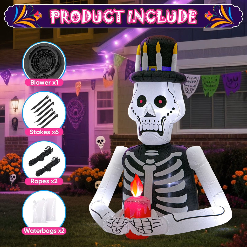 Toiyjofe 6ft Halloween Inflatable Black Cat with Glowing Jack o' Lantern and Witch Hat, Outdoor LED Trick-or-Treat Decoration for Yard, Lawn & Porch