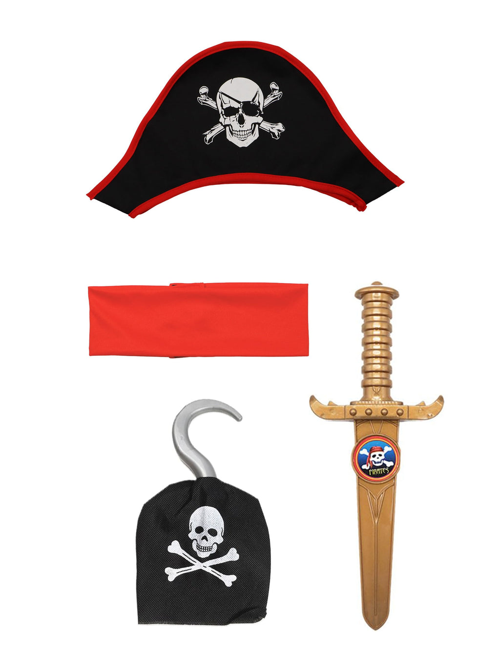Boys Pirate Costume, Sea Buccaneer Top Shorts Belt Accessories Set for Kids Halloween 4-6 Years