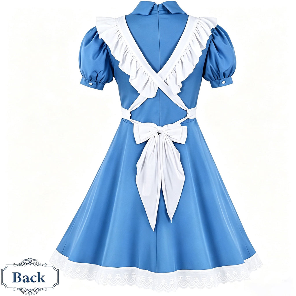 MARTINE MALL Women Halloween Blue White Princess Costume Dress With Bow Hair Band Stockings Set