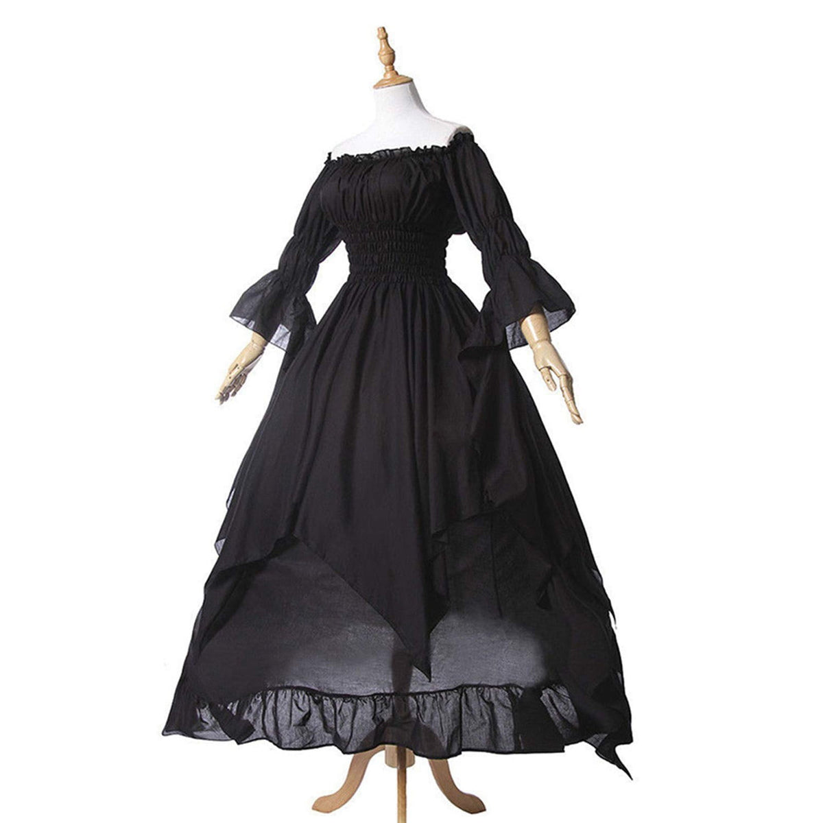 Hvyesh Victorian Dress, Renaissance Costume Women Off Shoulder Long Bell Sleeve High Low Dress Medieval Dresses Peasant Gothic Fairy Witch Dress