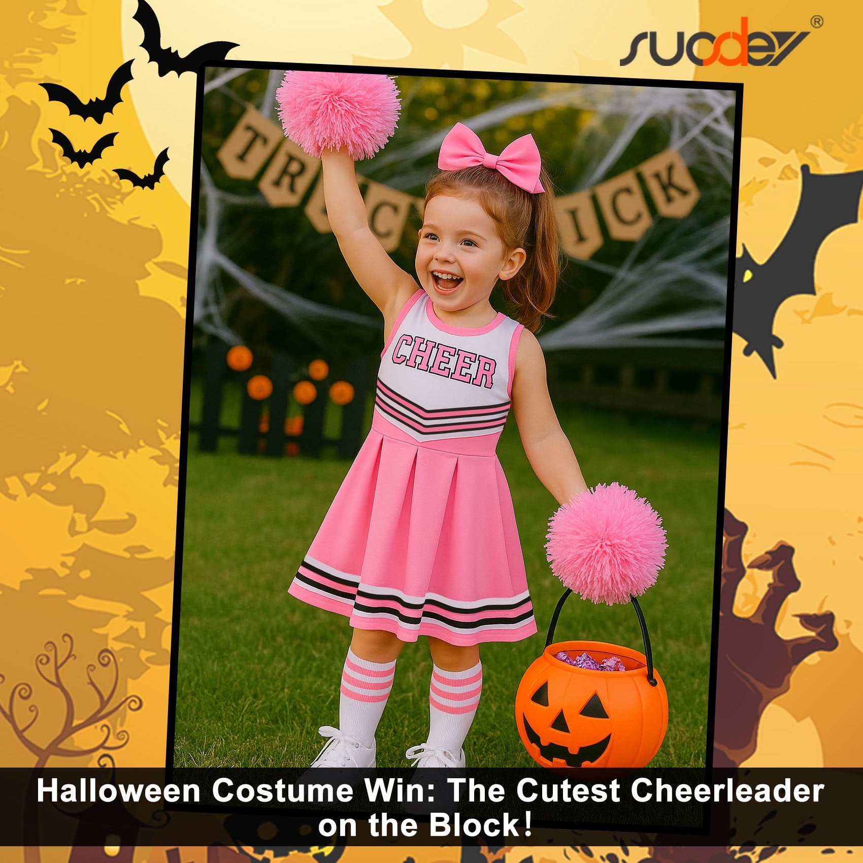 SUOSDEY Girls Cheerleader Costume Outfit Set,Kids Sleeveless Cheerleading Uniform for Party Birthday Halloween