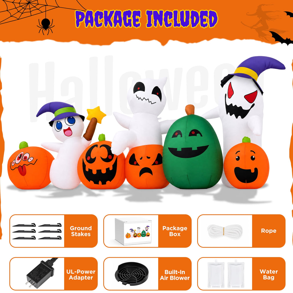Firstness 7ft Long Halloween Inflatable with Lights,Pumpkin Ghost for Outdoor Decorations