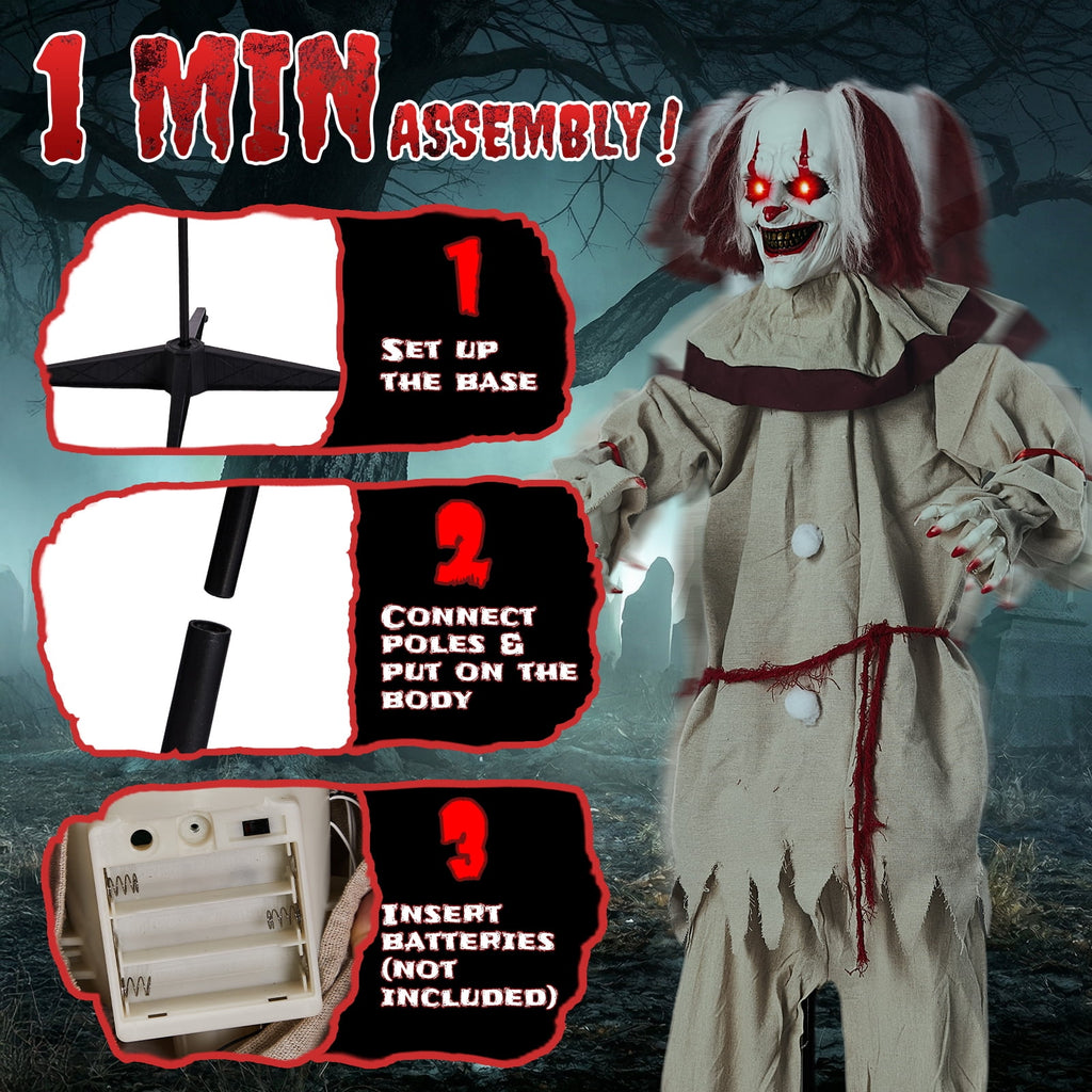 Ktaxon 5.7ft Clown Animated Animatronic Decoration Creepy Halloween w/ Pre-Recorded Screaming