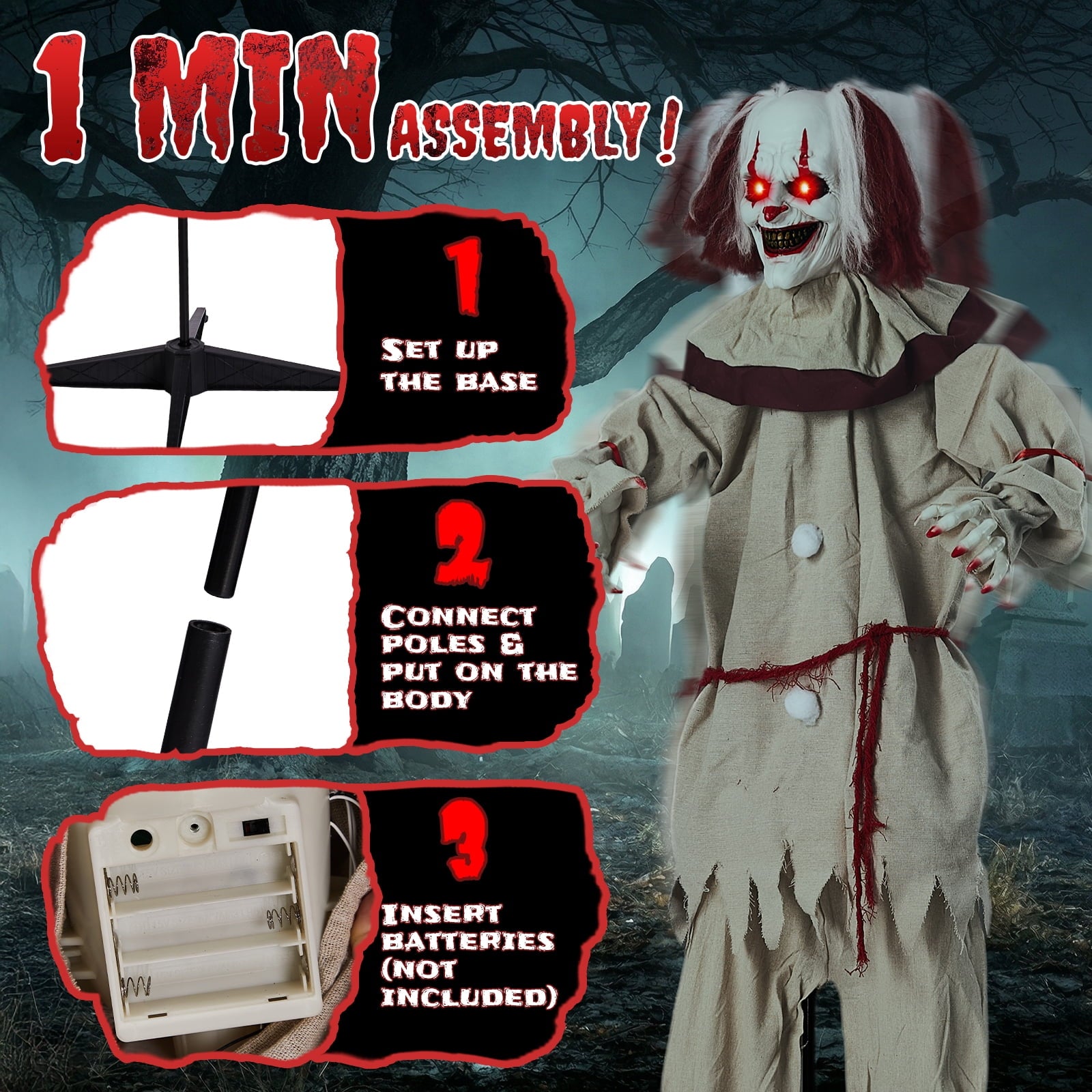 Ktaxon 5.7ft Clown Animated Animatronic Decoration Creepy Halloween w/ Pre-Recorded Screaming