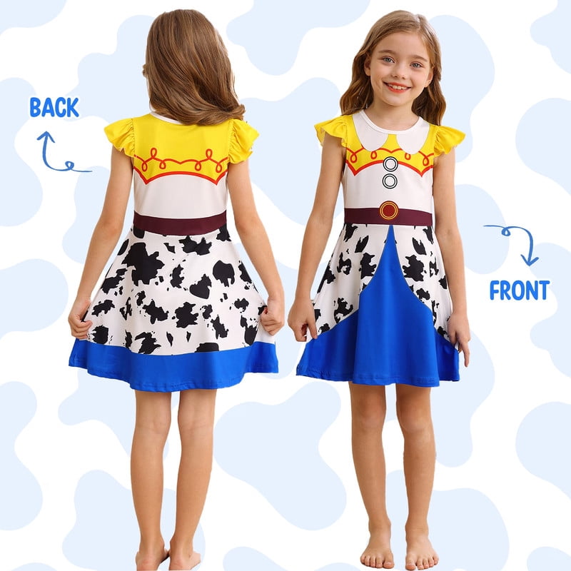 Benylion Cowgirl Costume for Girl Summer Dress Western Dress Up Outfit for Kids Halloween Cosplay Party Dresses Ruffle Sleeve for 5-6 Years