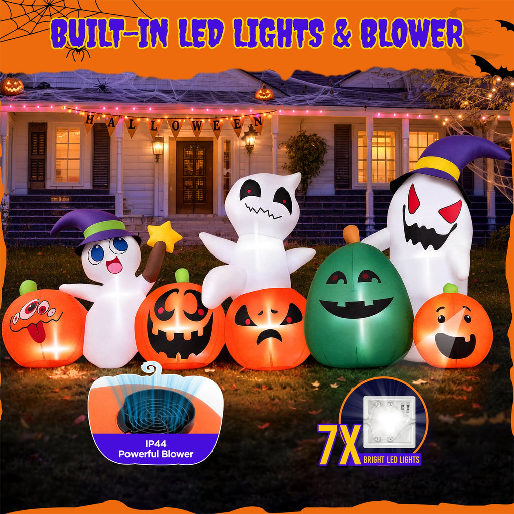 Firstness 7ft Long Halloween Inflatable with Lights,Pumpkin Ghost for Outdoor Decorations