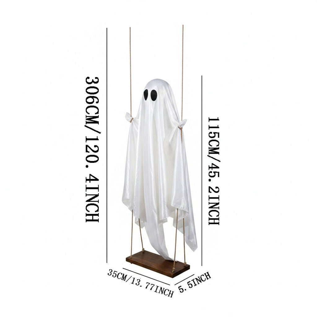 Clearance! Lighted Swing Ghost with Wooden Board, 45" Halloween Decorations Outdoor, Spooky Cute Ghosts Decorations for Front Porch Yard Tree