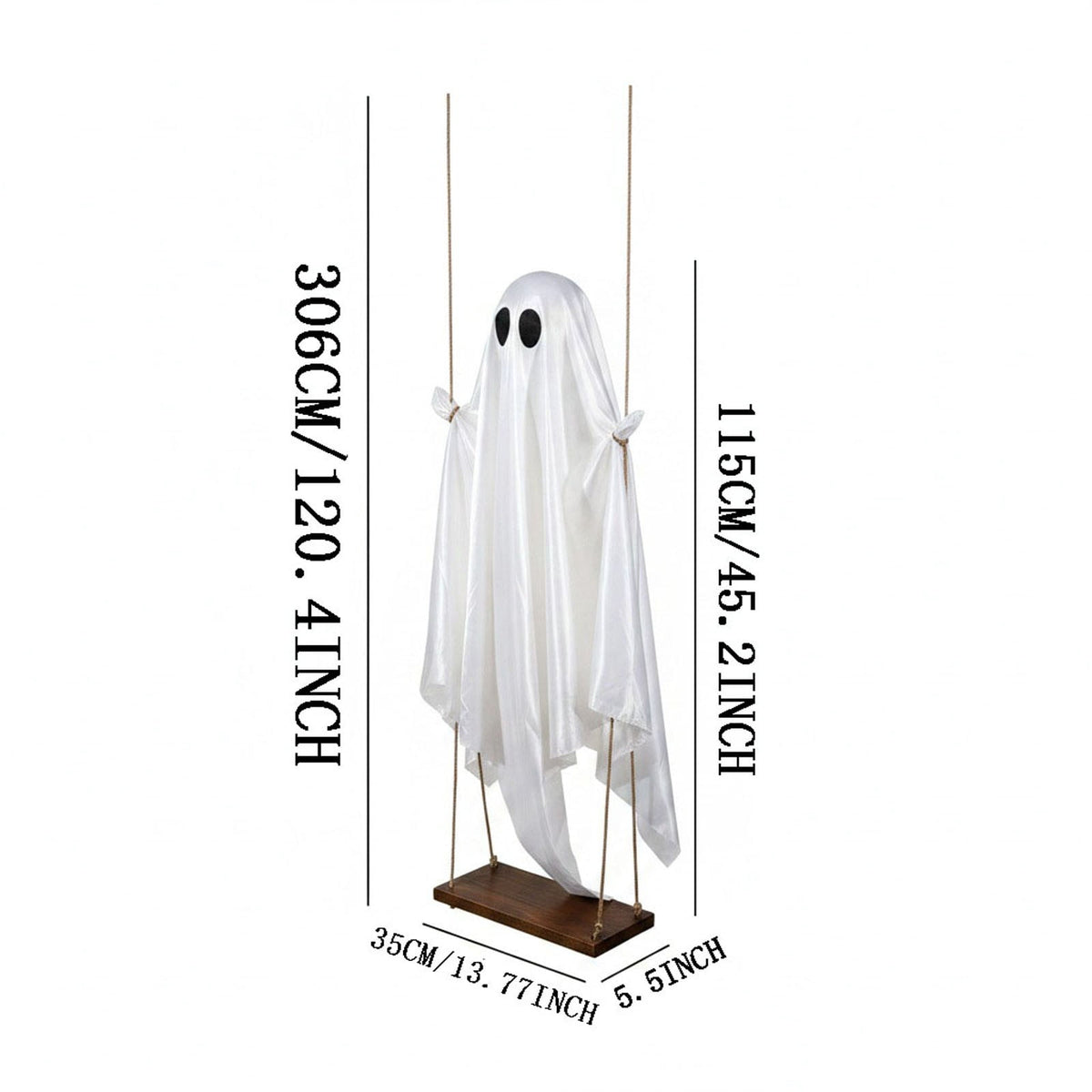 Cloth Hanging Swing Ghost Halloween Outdoor Decor,Remote Controlled LED Lighted Floating Ghost Ornament With 8 Lighting Modes For Porch Tree Yard Seasonal Holiday Display,Total Length 120.4 in.A