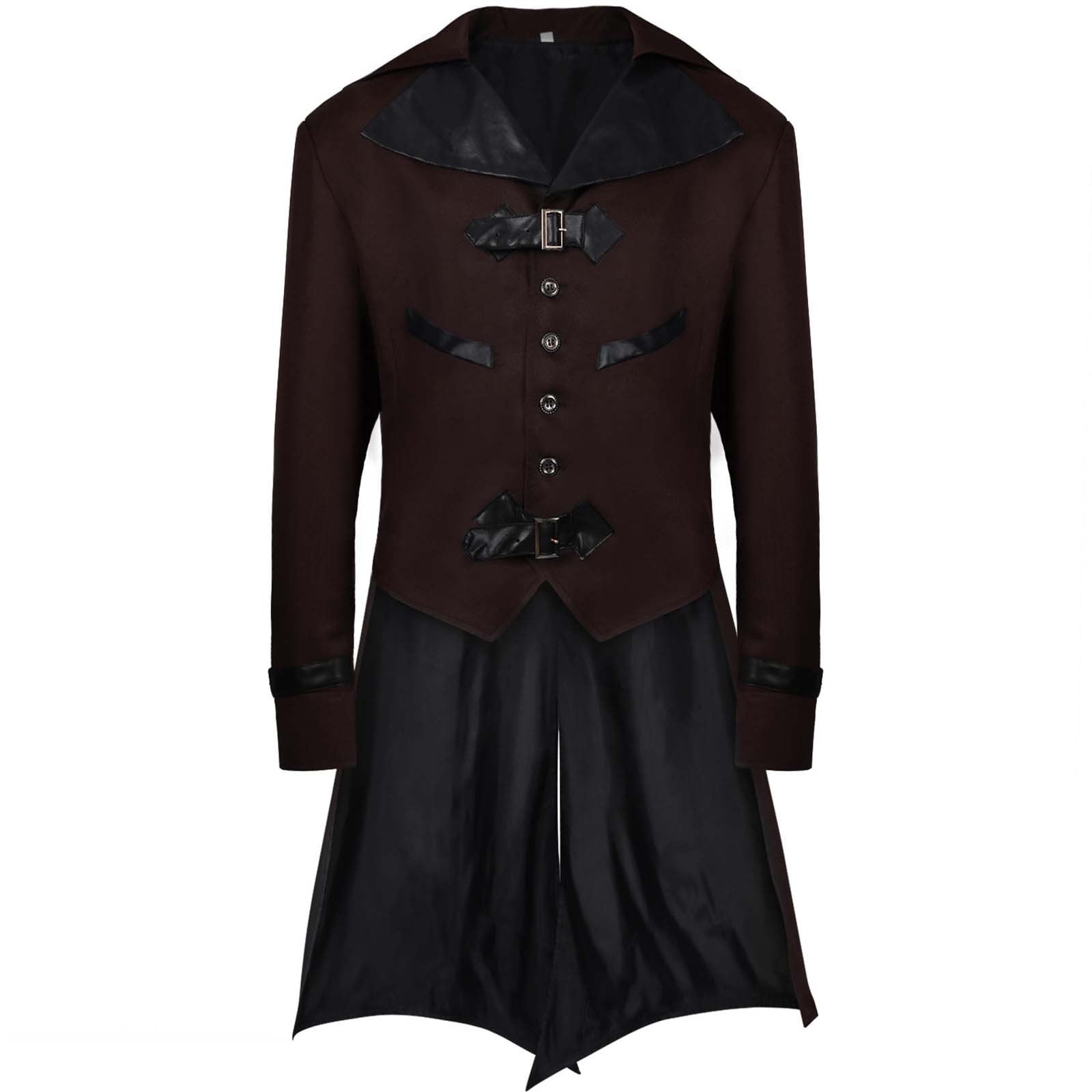 QATAINLAV Men's Vintage Steampunk Gothic Victorian Jacket Medieval Renaissance Pirate Frock Coat Formal Tuxedo Halloween Costumes Birthday Gifts Coffee S