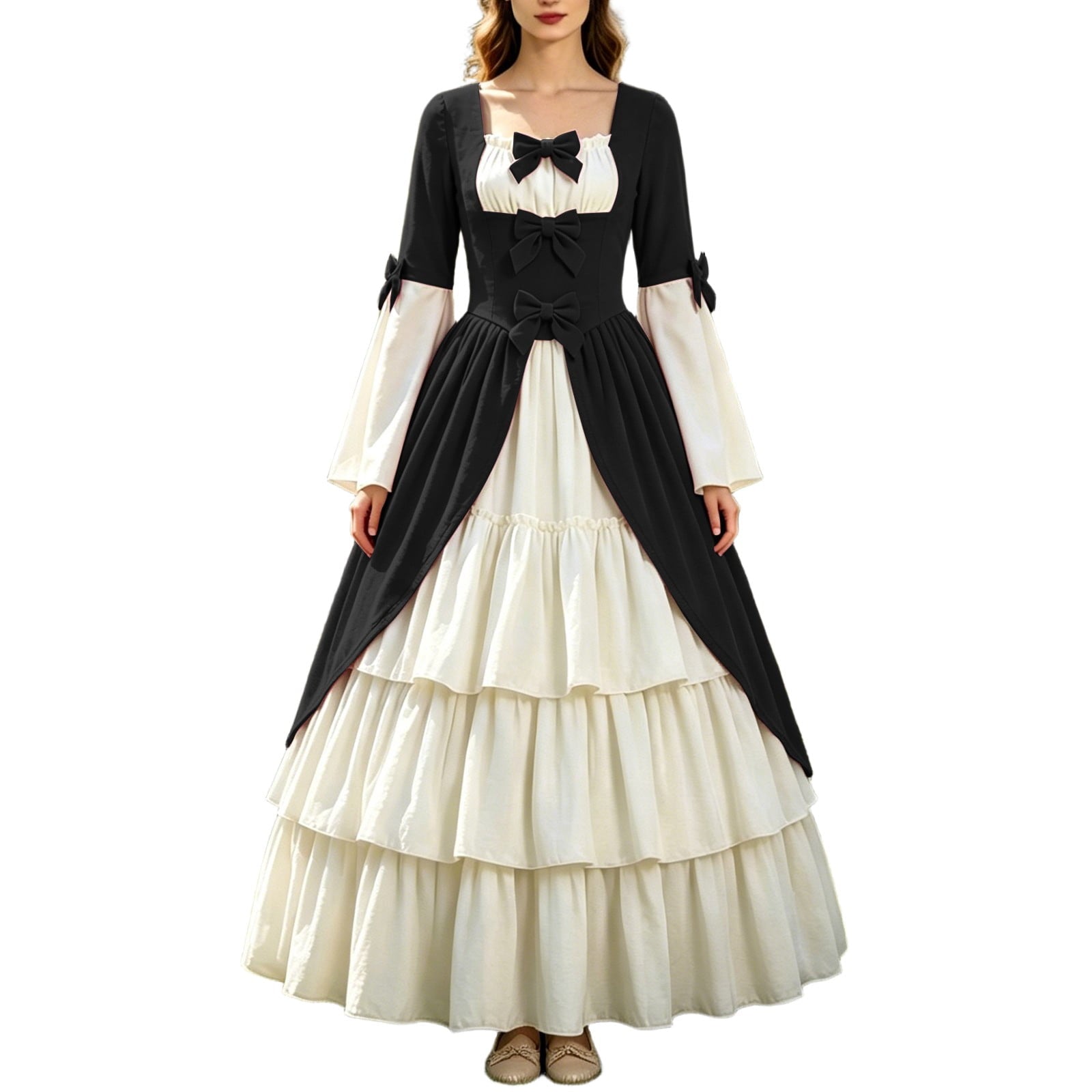 Gothic Dresses for Women Medieval Renaissance Halloween Costume Lace Up Corset High Low Ruffle Hem Square Neck Vintage Gown