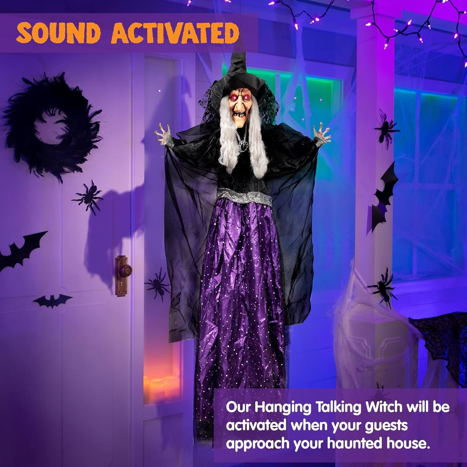 Joyfy 47" Halloween Decorations Outdoor,Life Size Animated Witch Scary Decorations Halloween Motion Activated Witch with LED Eyes & Sound,Haunted House Decor