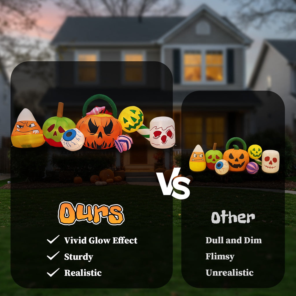 8FT Long Halloween Inflatables Pumpkins Eyeball Candy Outdoor Decorations, Blow Up Yard Decoration with Built-in LEDs Lighted for Lawn Garden Outside Indoor Decor