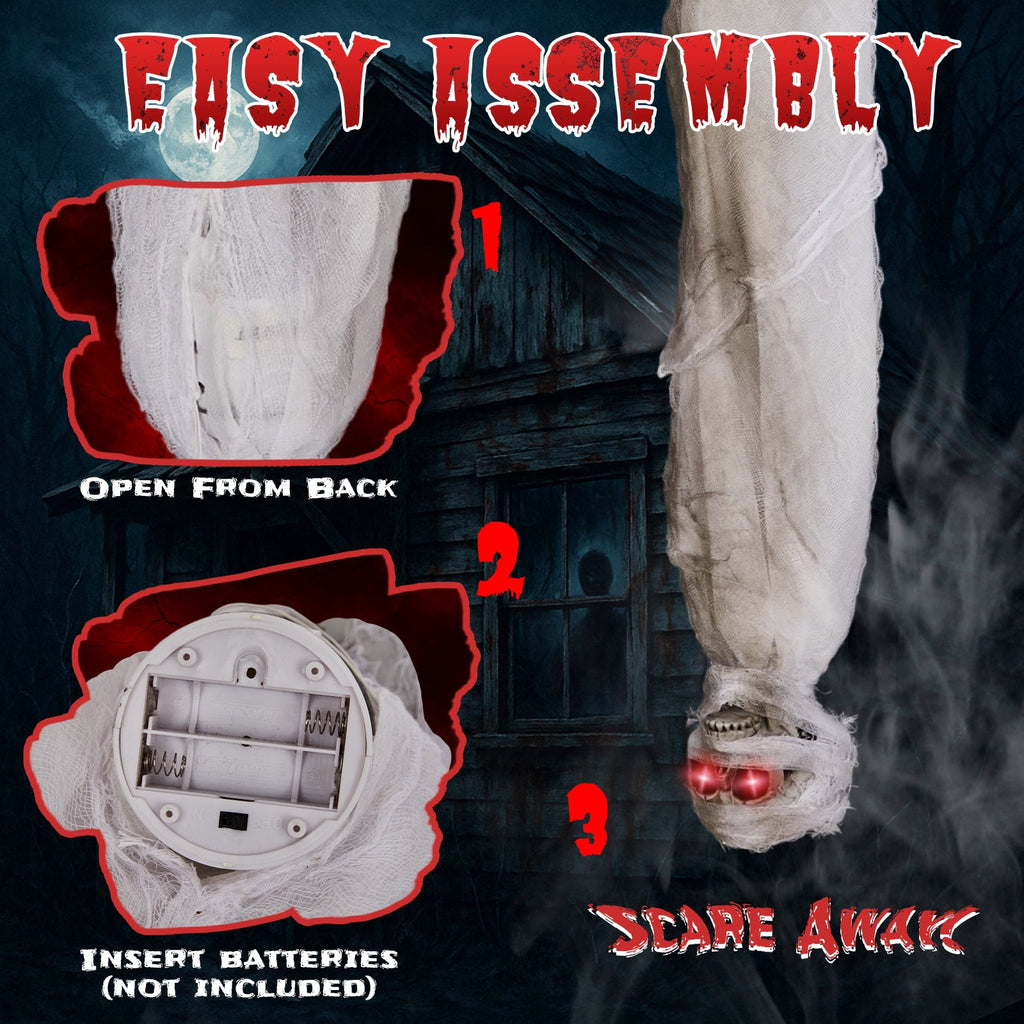 Ktaxon 3ft Hanging Zombie Animated Halloween Decoration Creepy Mummy Halloween w/ Pre-Recorded Screaming, LED Eyes