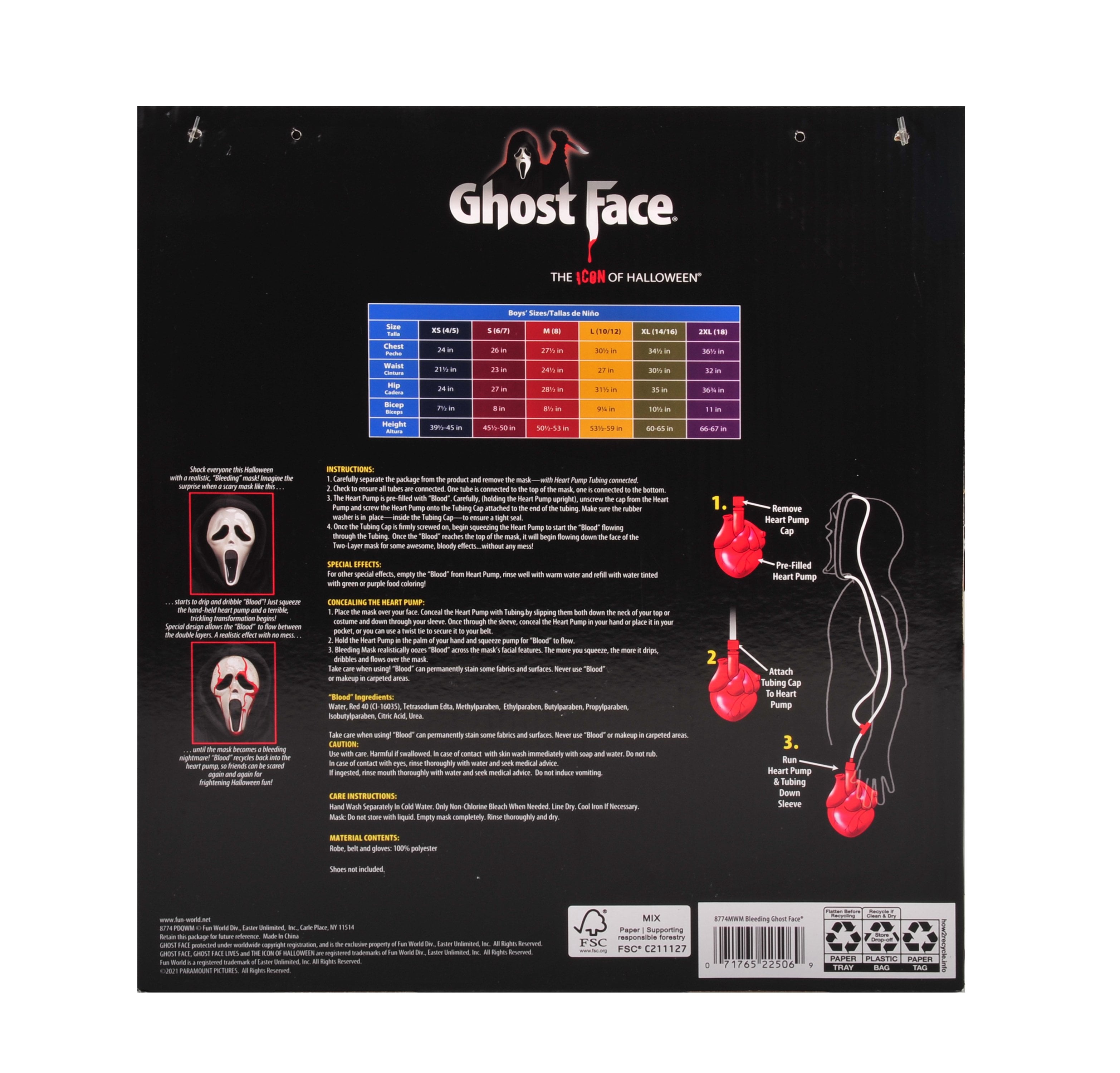 Bleeding Ghost Face 5pc, Halloween Costume for Children, Boys Size M (8), by Fun World
