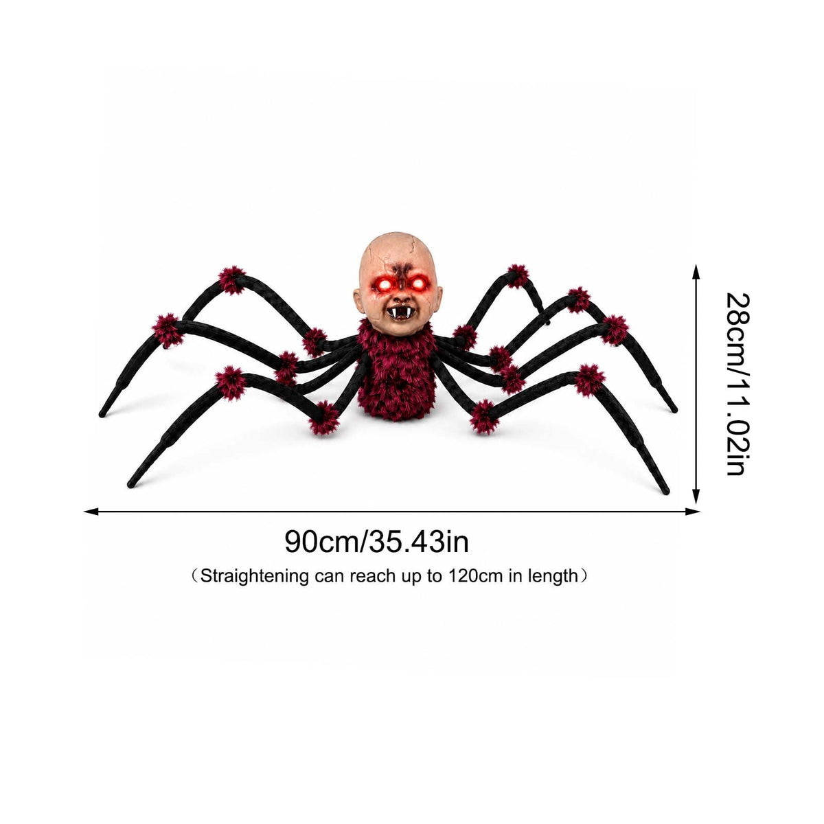 Halloween Animated Creepy Baby Head Spider Prop, Sound & Touch Activated Walking Halloween Decoration with Flashing Red Eyes, Scary Sound Effects, Indoor Outdoor Decor