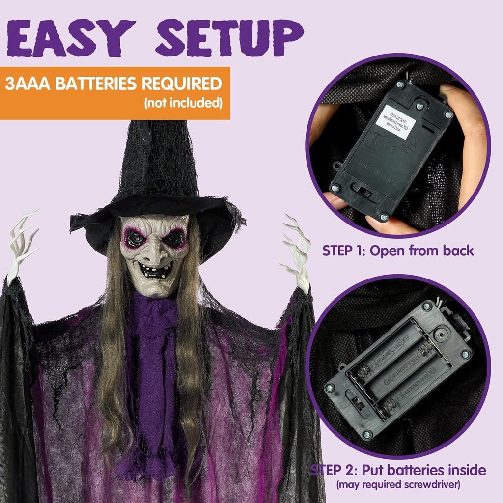 Joyfy 47" Halloween Decorations Outdoor,Life Size Animated Witch Scary Decorations Halloween Motion Activated Witch with LED Eyes & Sound,Haunted House Decor