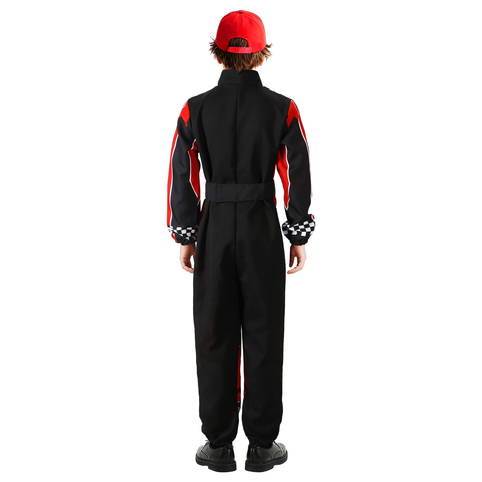 Race Car Driver Costume Boys Kids Racer Jumpsuit Outfits with Car Cap for Halloween Dress Up