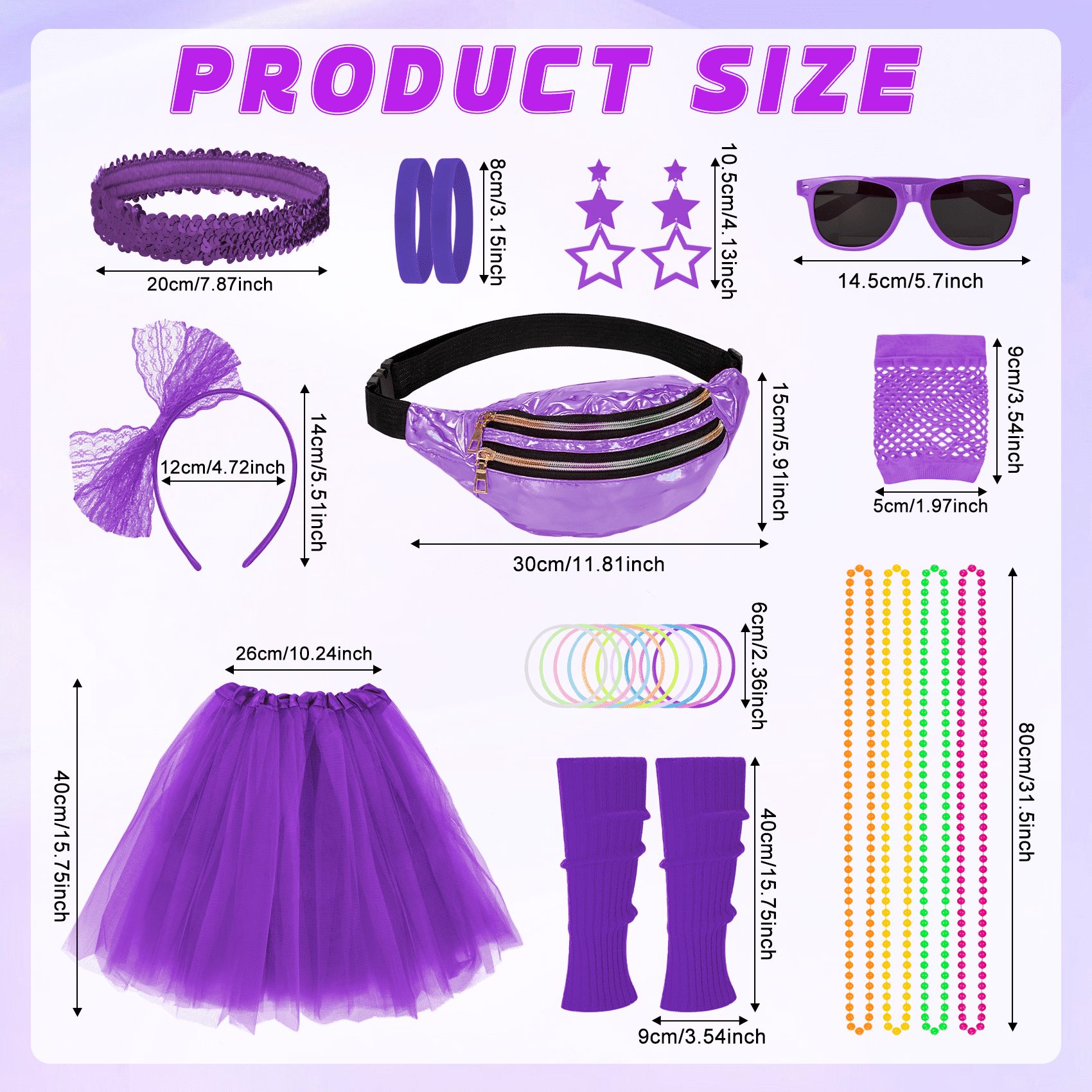 Loritta 80s Costumes for Women Outfit Accessories Set with Fishnet Gloves Leg Warmers Bags Tutu Skirts for Theme Party