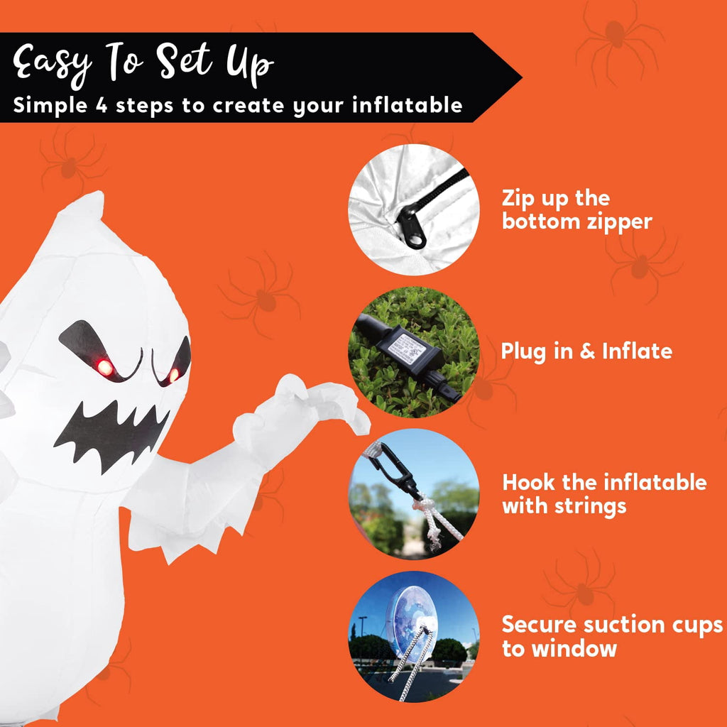 Joyfy 4.5 FT Halloween Inflatable Decorations Outdoor Scary Flying Ghost Broke Out from Window with Built-in LED Blow Up Inflatable for Window Decoration Yard Garden Lawn Decor