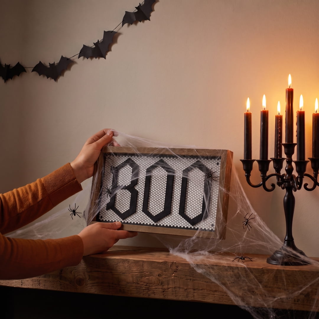 Boo Framed Tabletop Sign Decoration, Black and White, 10" x 5", Halloween by Way To Celebrate