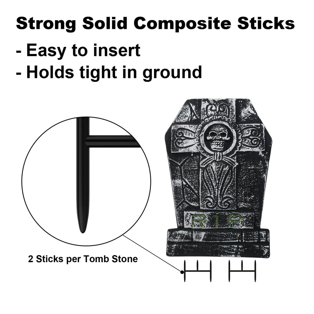 Gamexcel 3-Pack Large 17" Halloween Foam RIP Tombstones with Stakes - Graveyard Lawn Decorations for Spooky Haunted House Decor