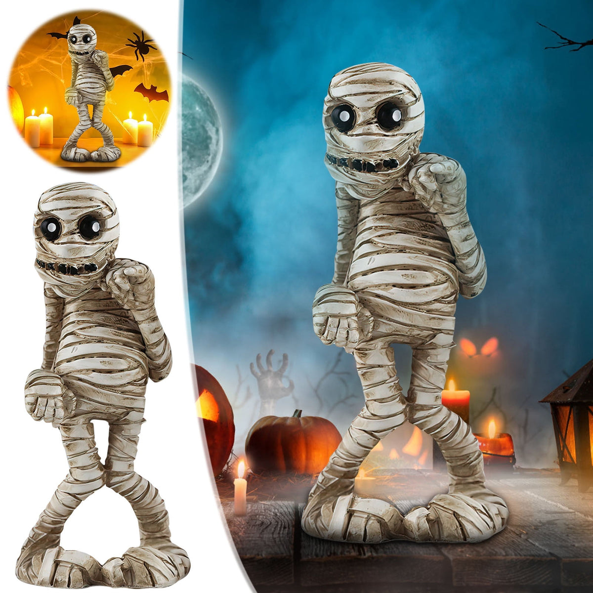 Holloyiver Halloween Mummy Statues, Scary Prop Mummy Stands and Walks Figurines, Realistic Mummy Halloween Decorations Indoor Resin Witch Table Decor