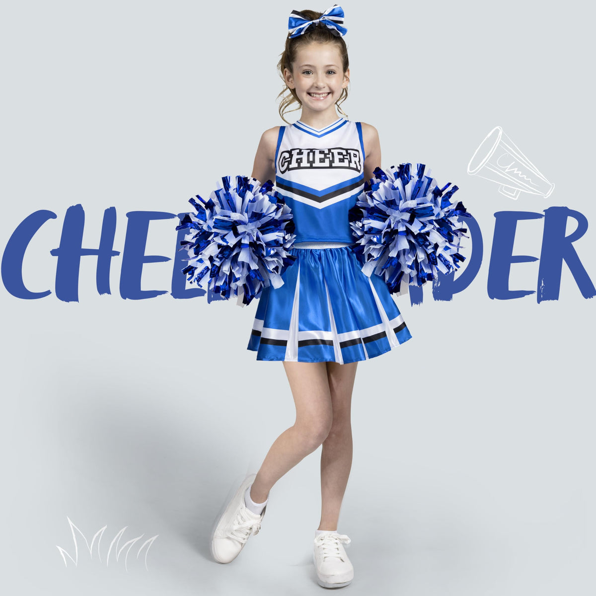 Joyfy Cheerleader Costume for Girls, Halloween Cute Cheer Uniform Outfit with Accessories for Kids Halloween High School Cheerleader Dress Up Costumes