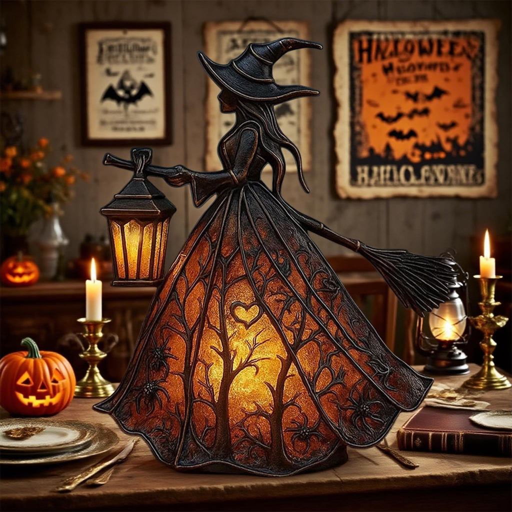 XEOVHV Halloween Witch Lamp, Light Up Witch Figurine, Spooky Table Night Light for Halloween Decoration, Stained Gothic Witches Led Lamp, Holiday Decorations for Bedroom