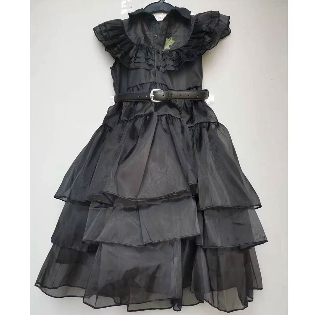 Little Girls Black Dress Halloween Cosplay Party Costume+Wig