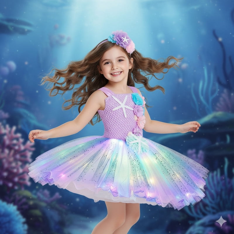 Jurebecia Princess Tutu Dress Girls Halloween Costume Color Led Light up for Birthday Party Kids 4T,3-4Years