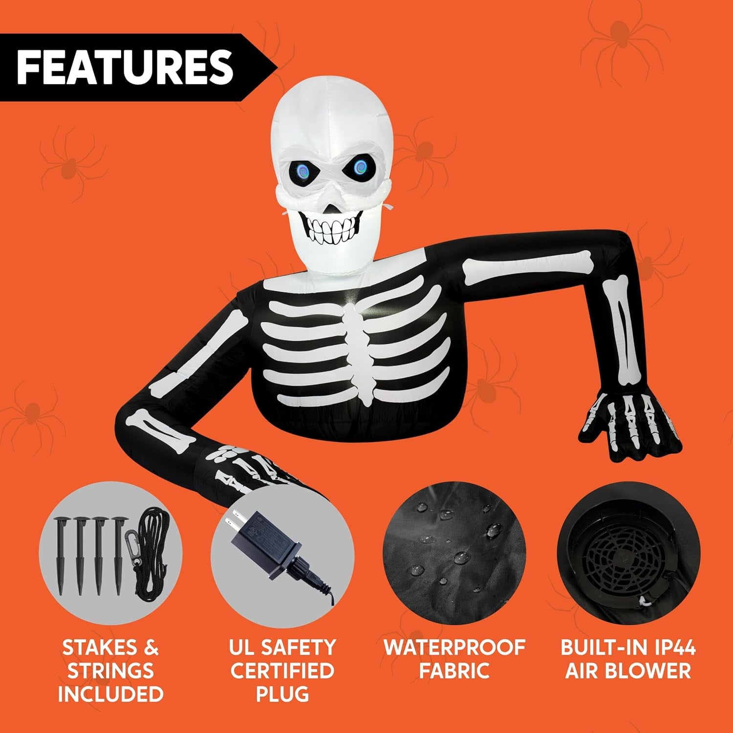 Joyfy 5.5ft Halloween Inflatables Long Light Up Skeleton Ground Breaker Halloween Inflatables Outdoor Decorations,Blow up Halloween Yard Decorations
