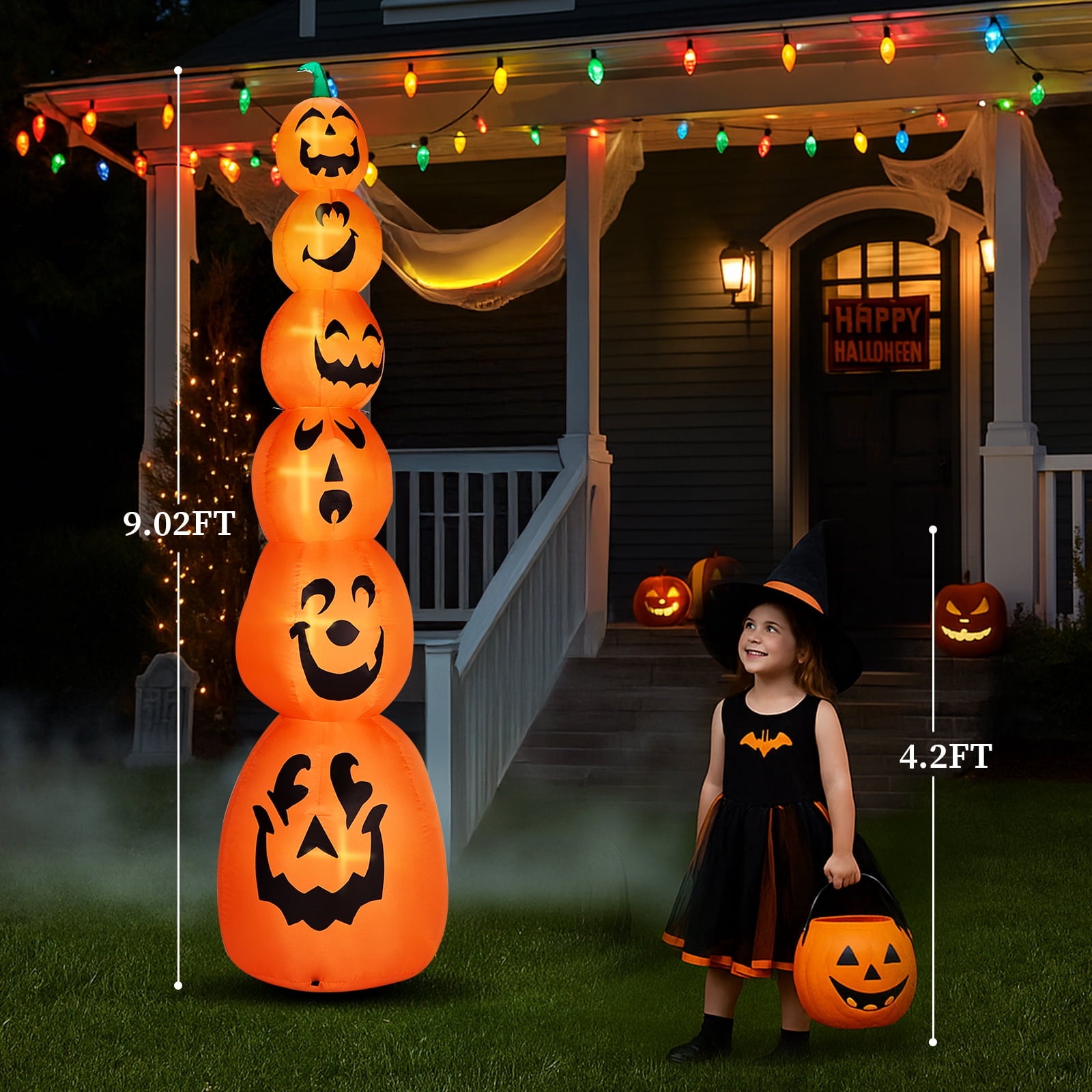 Zimtown 9 FT Halloween Inflatables Pumpkin, Halloween Decoration Blow up Pumpkins w/ Build-in LEDs for Halloween Party