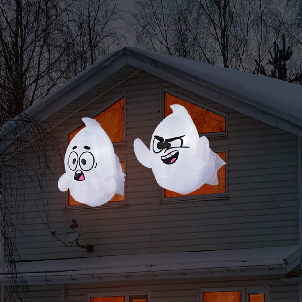 Joyfy 4.5 FT Halloween Inflatable Decorations Outdoor Scary Flying Ghost Broke Out from Window with Built-in LED Blow Up Inflatable for Window Decoration Yard Garden Lawn Decor