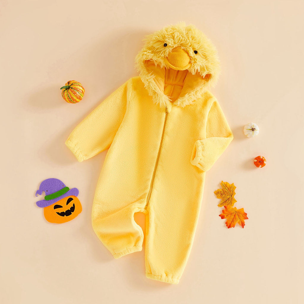 RUINIXCW Toddler Baby Girl Boy Halloween Chick Costume Cosplay Outfit Infant Fall Winter Clothes Snowsuit Fleece Jumpsuit Long Sleeve Hooded Romper